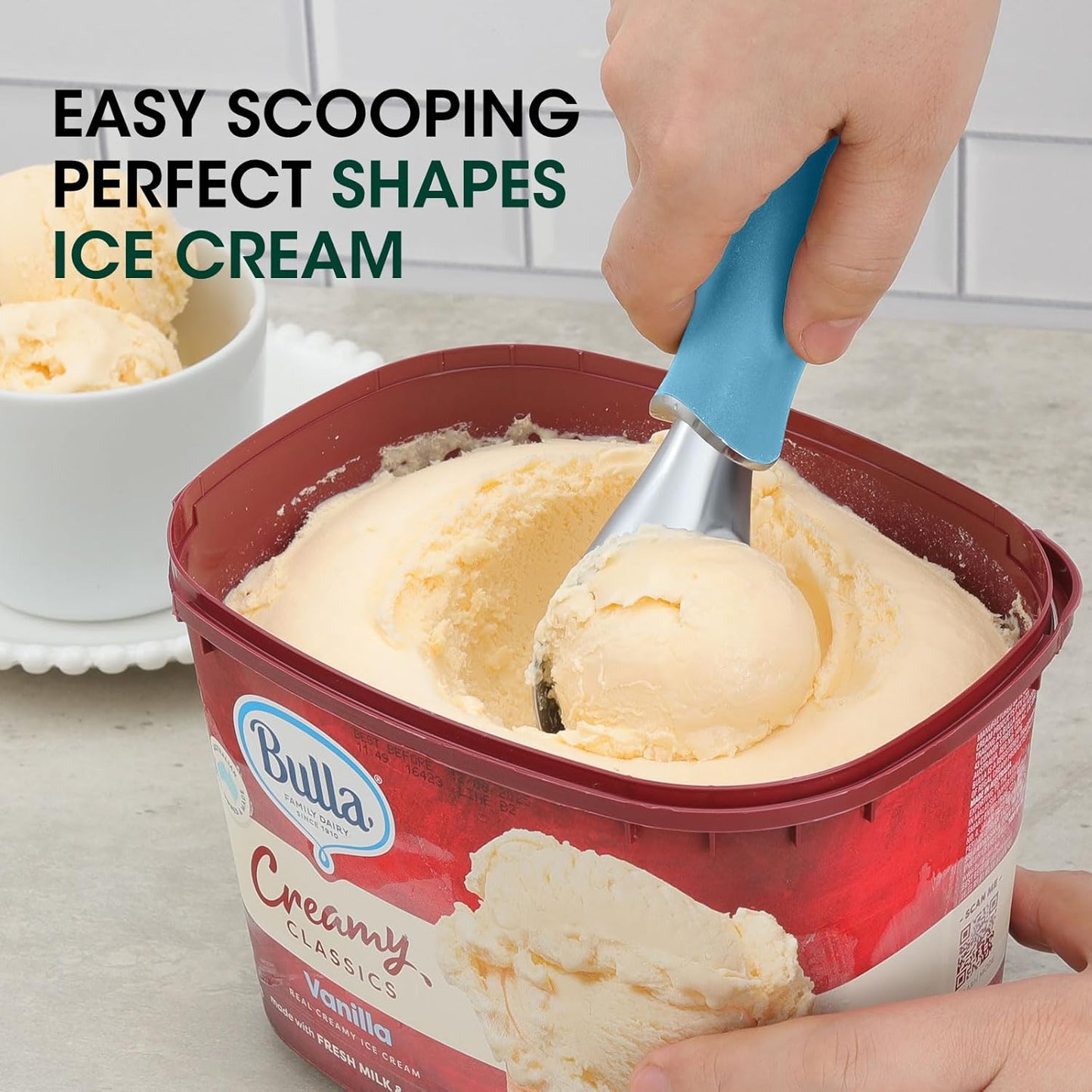 Beneno Heavy Duty Ice Cream Scoop - Upgraded Anti-Fracture Design, Comfortable Grip Long Handle, Effortless Scooping & Dishwasher Safe, Aqua