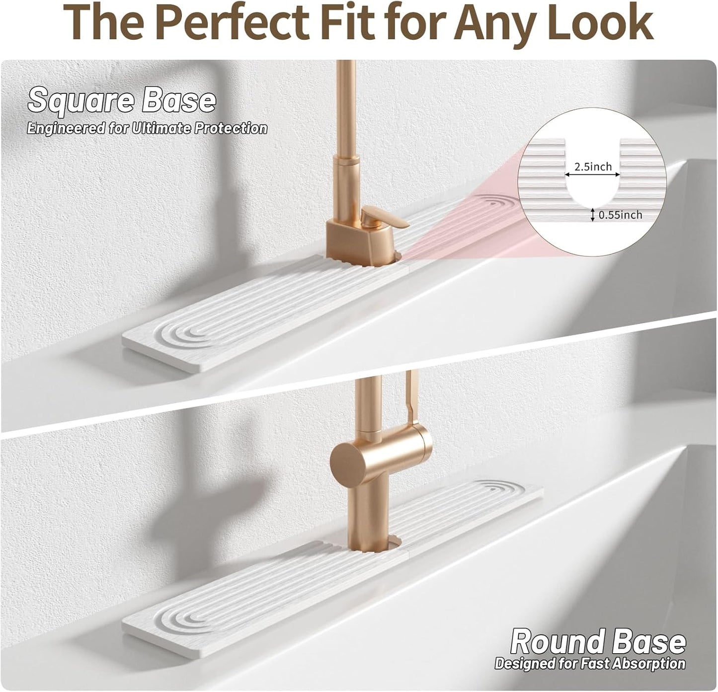 Faucet Mat for Kitchen Sink, Diatomite Stone Drying Sink Protectors, Bathroom Faucet Splash Guard, Quick Dry Water Absorbing, Non-Slip Stone Tray for Kitchen Counter, White, 20" x 3.9"