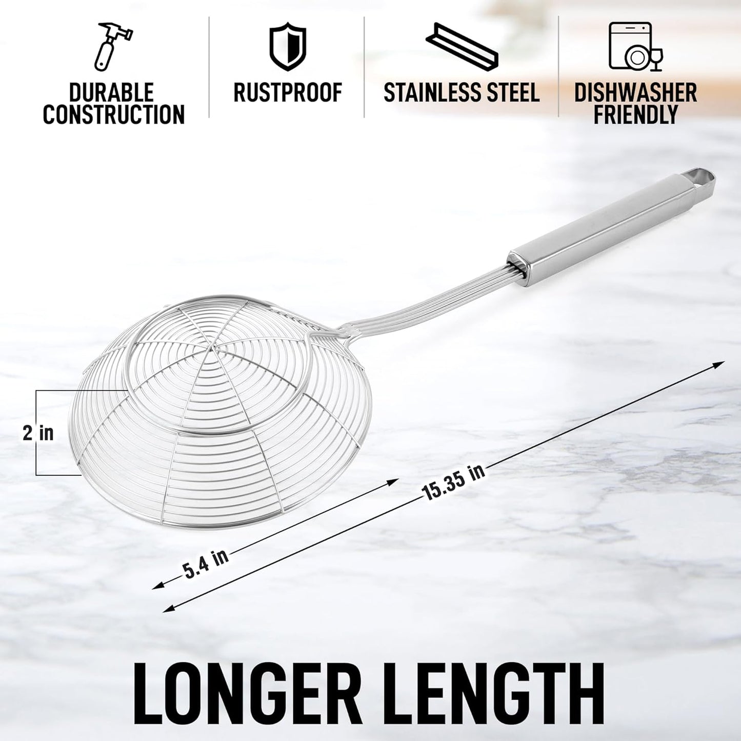 Zulay Kitchen Premium Stainless Steel Spider Skimmer 15.4” - Spider Kitchen Utensil with Premium Ergonomic Handles for Easy Use - Easy to Clean - Perfect for at Home Cooks & Chefs