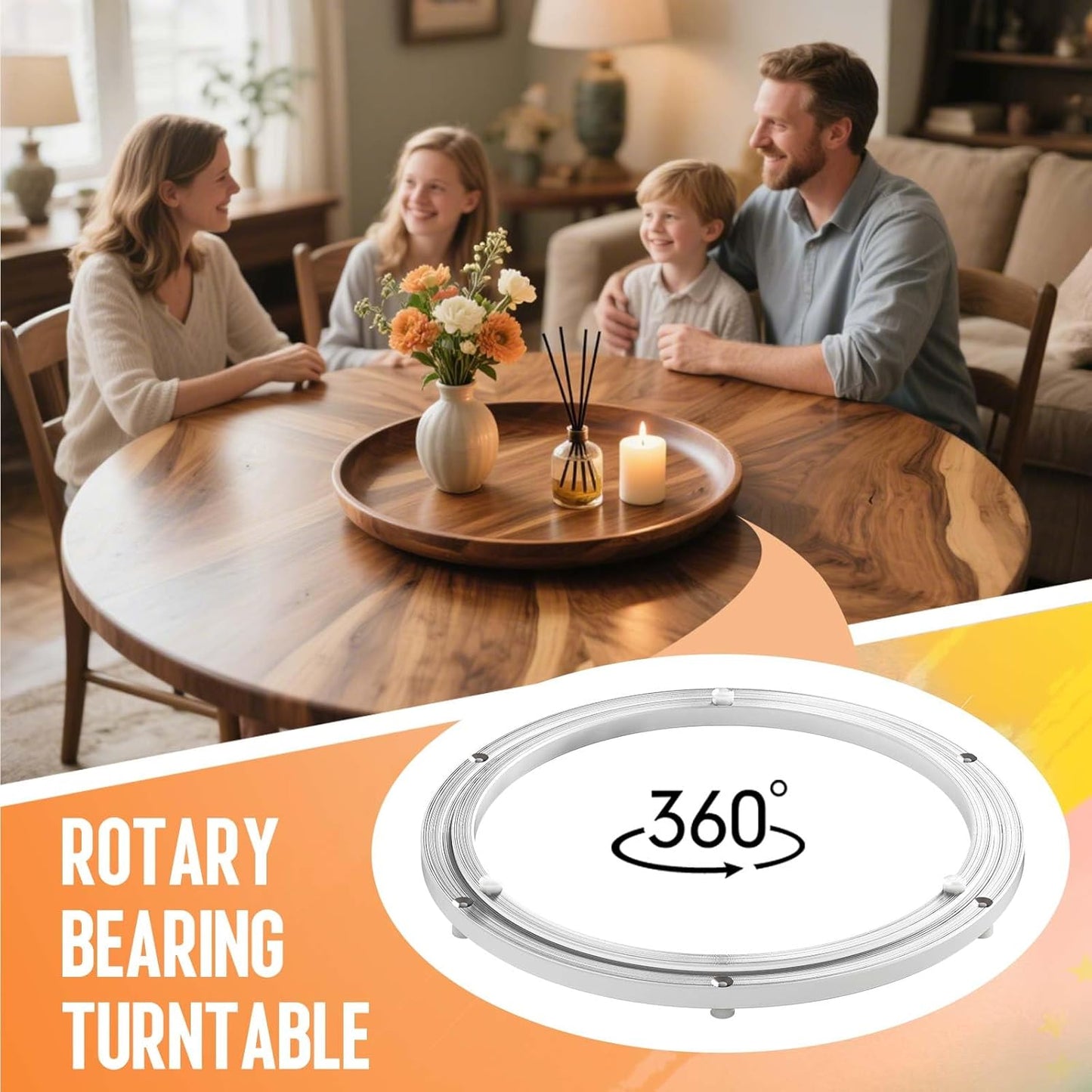 Pisman Aluminium Alloy Turntable Bearing, Heavy Duty Lazy Susan Rotating Bearing Turntable,Smooth Swivel Plate Hardware for Round Dining Table,DIY. Silent Rotating Base Only(14inch)