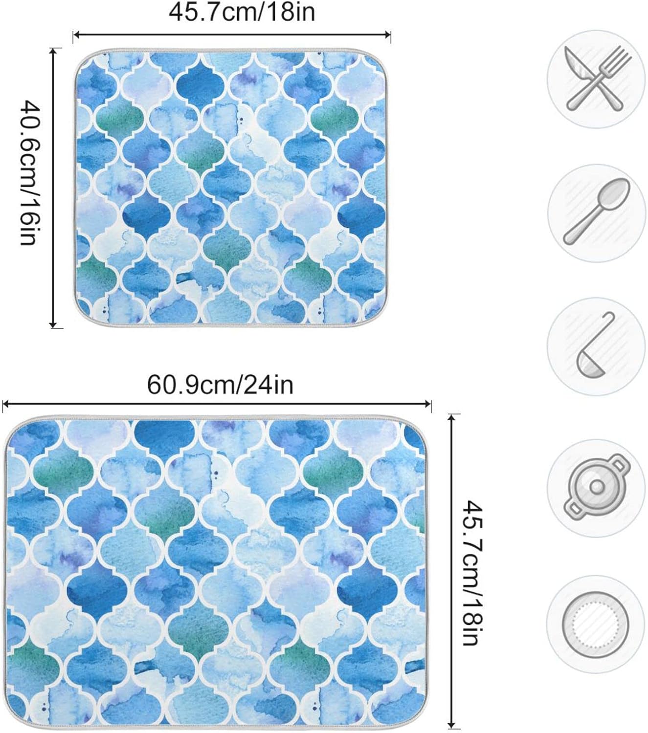 senya Super Absorbent Dish Drying Mat, Microfiber Fast-Drying Dish Mat, 24' x 18', Kitchen Dish Drying Pad, Watercolour Moroccan Background, 18x24in, (g295080316p523c558s1114)