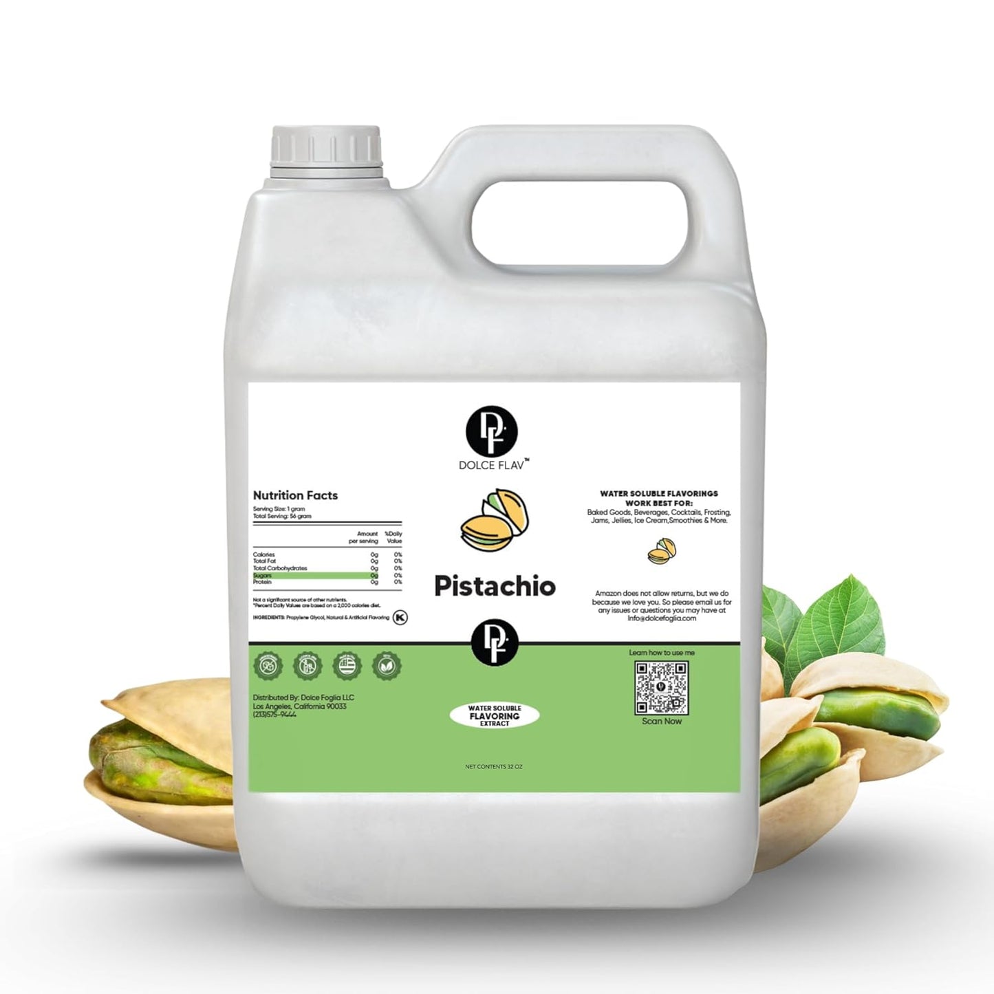 Dolce Flav Pistachio Flavoring – 32 oz. – Premium Flavoring for Ice Cream, Desserts, Boba, Beverages & Baked Goods | Ideal for Restaurants, Bakeries & Coffee Shops
