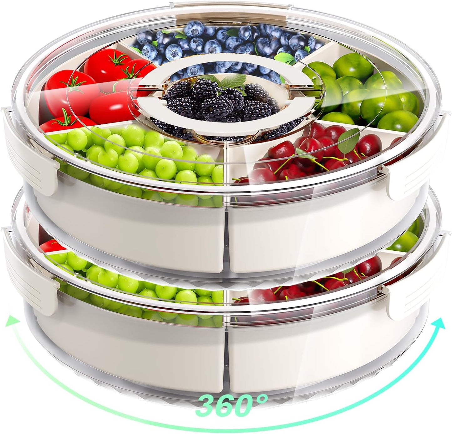 Divided Serving Tray with Lid and Handle,Large Snack Spinner,Snackle Box Container, Multi-Purpose Food Platter for Charcuterie Veggie Fruit, Taco Tuesday Movie Night Travel Beach Picnic Essentials