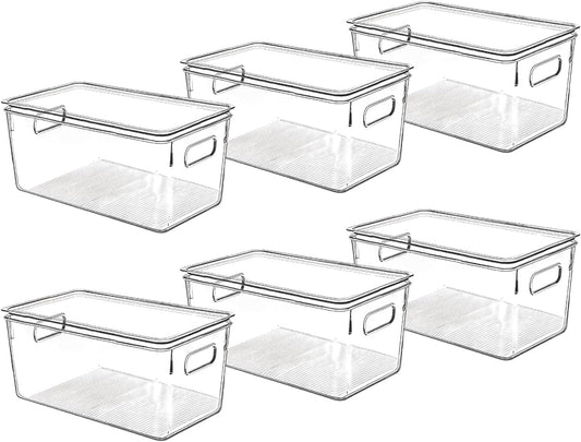 Clear Plastic Storage Bins with Lids, Perfect for Kitchen Organization or Pantry Organization and Storage, Stackable Fridge Organizer Bins, Storage Containers for Organizing, Cabinet Organizers