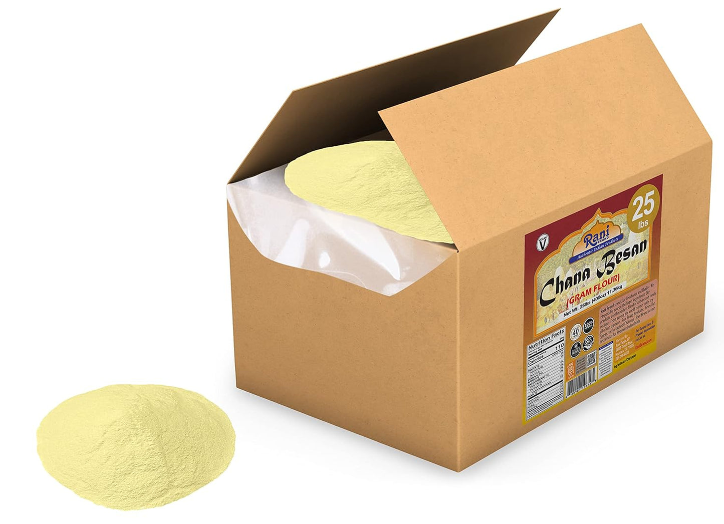 Rani Chana Besan (Chickpeas Flour, Gram) 400oz (25lbs) 11.36kg Bulk Box ~ All Natural | Vegan | Gluten Friendly | NON-GMO | Kosher | Indian Origin