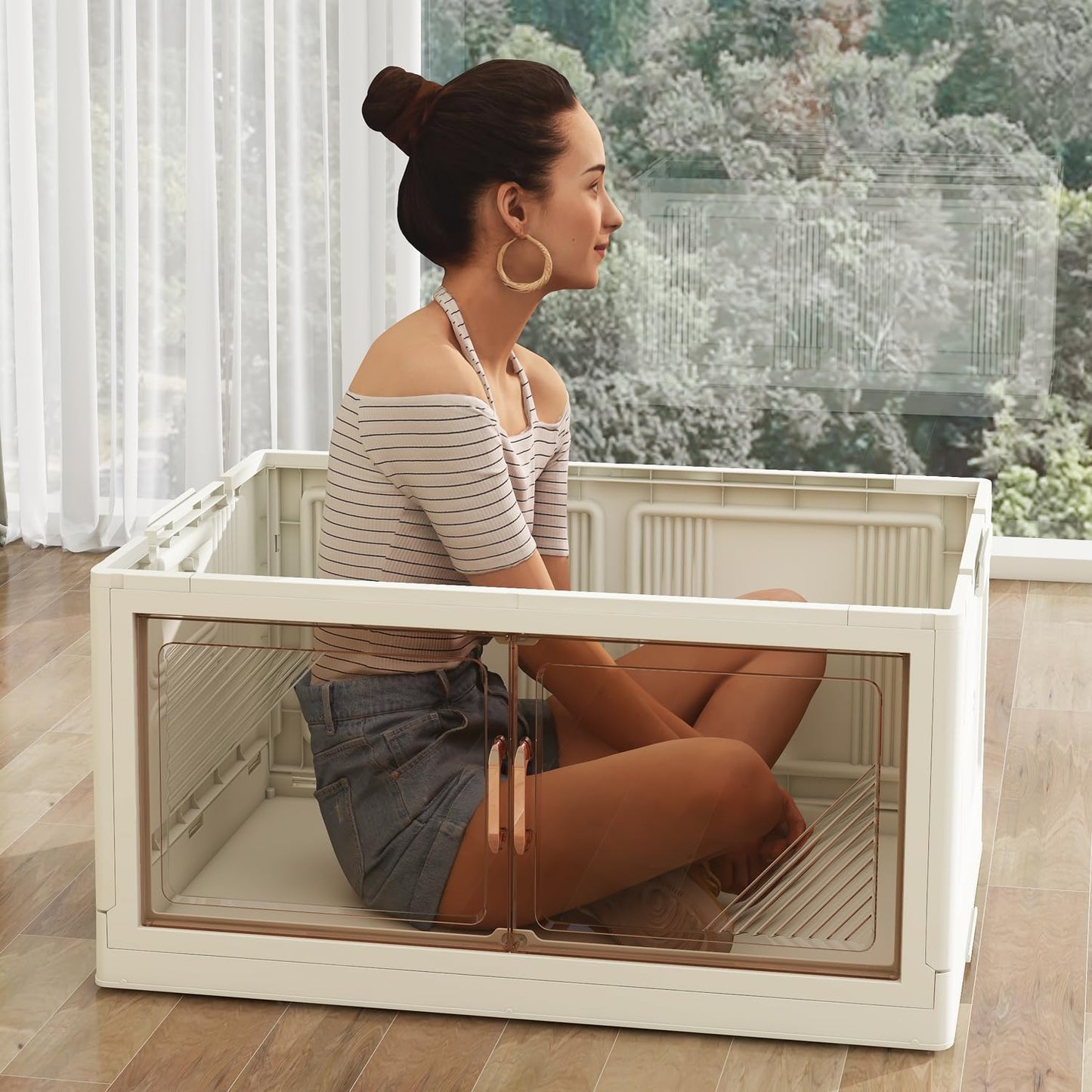 KHNR 4Packs Stackable Storage Bins with Lid, 36 Gal Closet Organizer and Storaging Drawer, Collapsible Storage Box with Wheels, Plastic Clothes Storage Cabinet Containers for Home and Office