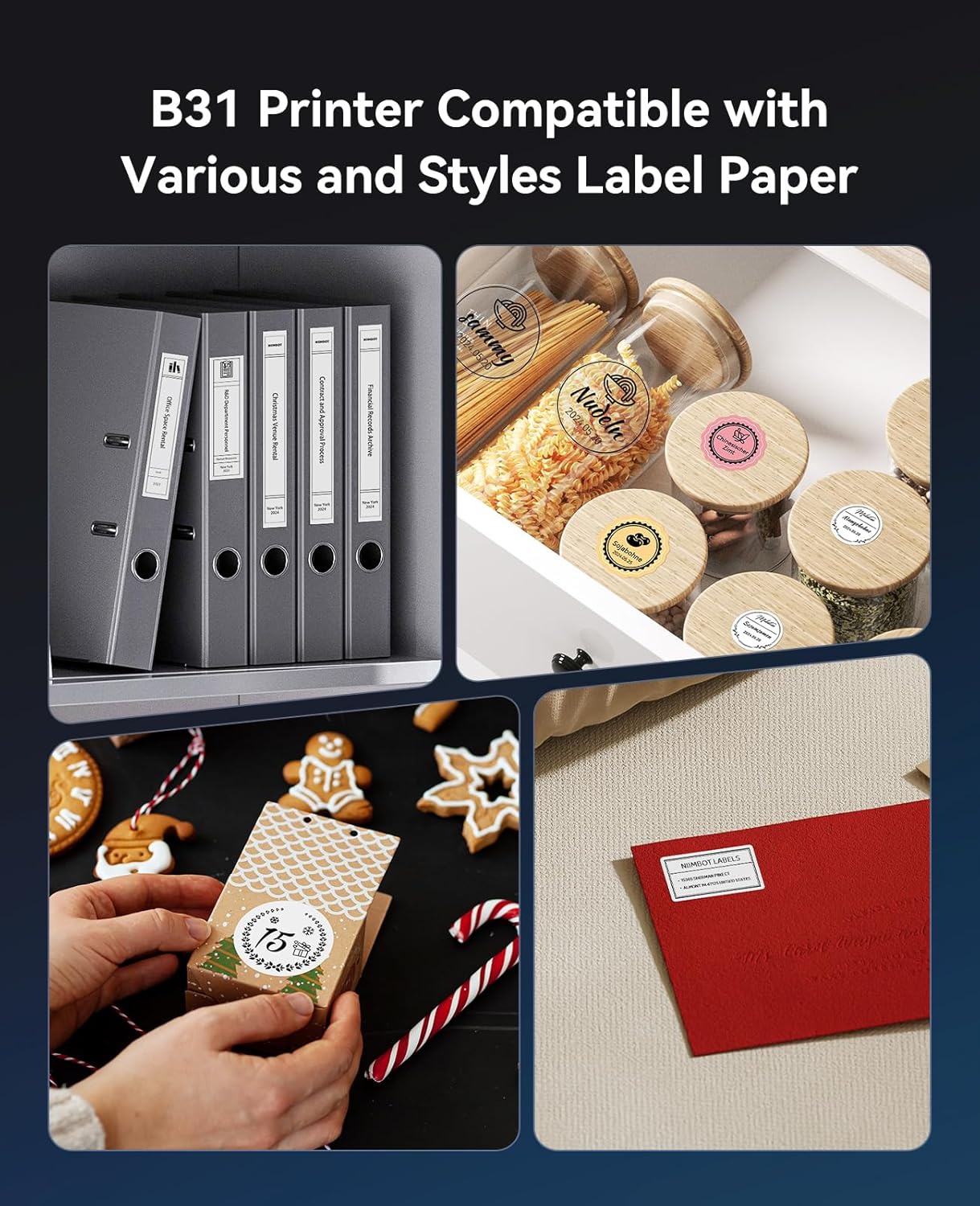 NIIMBOT B31 Label Maker, Thermal Label Printer with Auto Identification, Bluetooth Label Machine Easy to Use for Office, Home, Business, Sticker Maker with a Roll of 3 x 1.57 inch Label/Roll