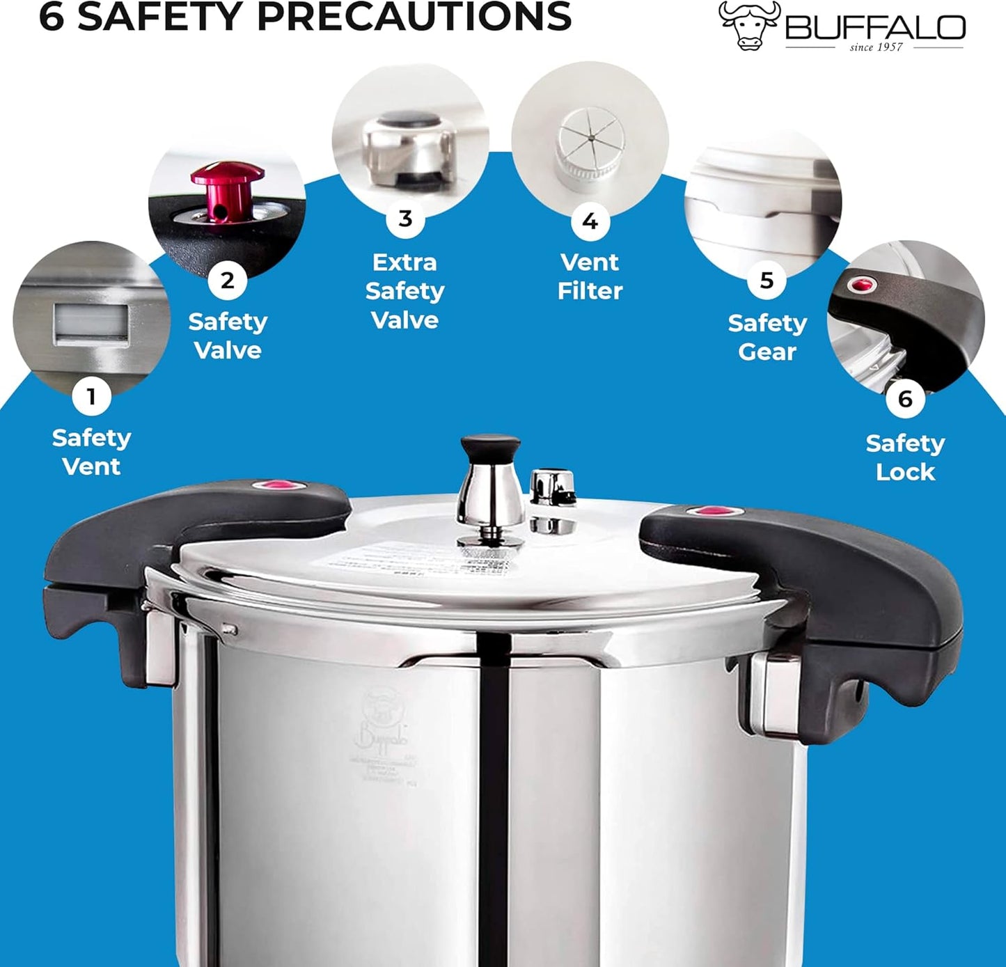 Buffalo 12 Quart Pressure Cooker Stainless Steel - Large Canning Pot with Lid for Home, Commercial Use - Easy to Clean Induction Stove Top Pressure Canner, Can Cooker - SG Certificate QCP412