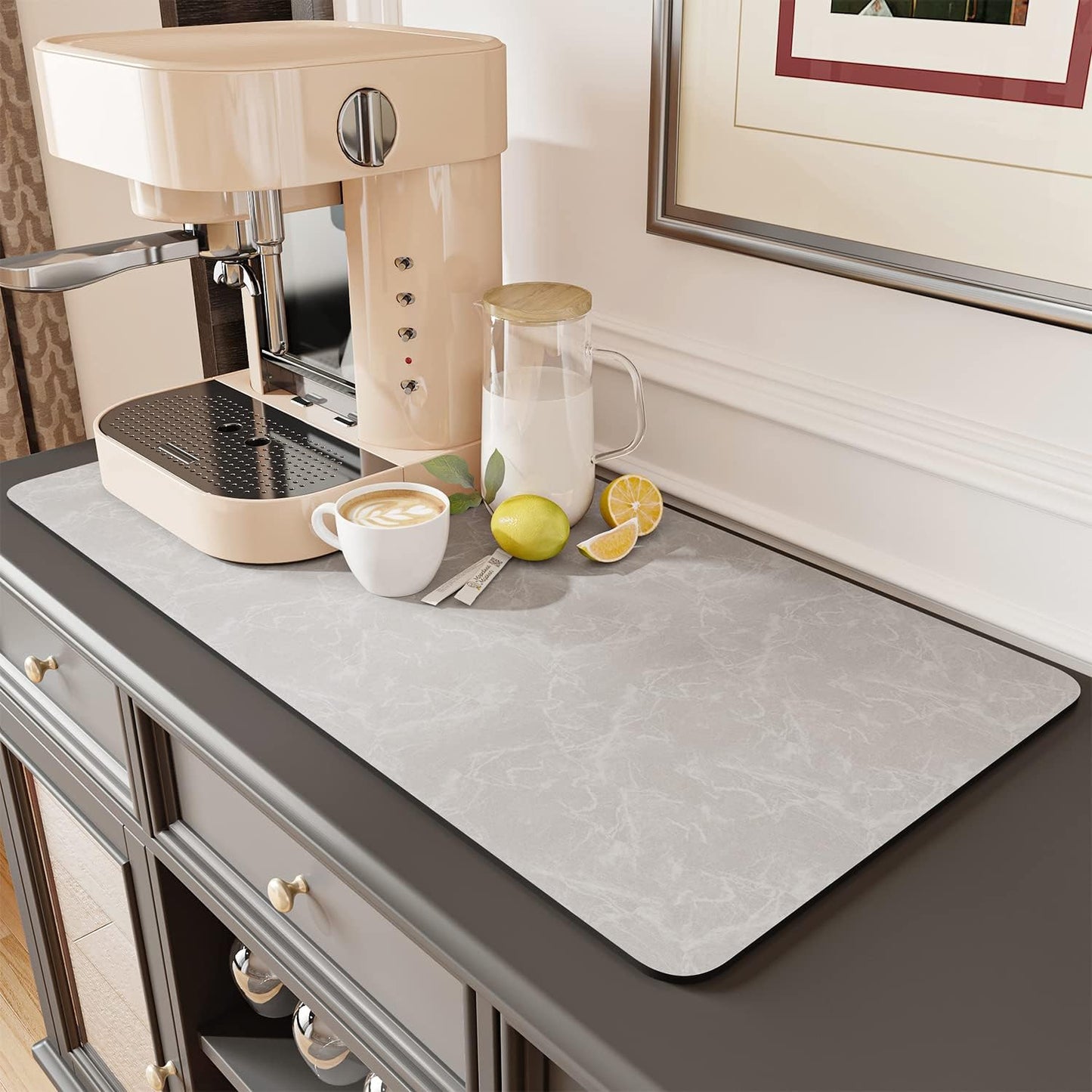 AMOAMI Coffee Mat - Hide Stain, Rubber Backed, Absorbent Dish Drying Mat for Kitchen Counter - Fits Under Coffee Maker & Machine, Dish Rack