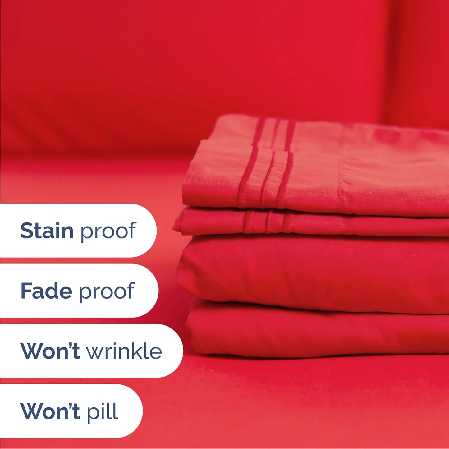 Cal King Size 4 Piece Sheet Set - Comfy Breathable & Cooling Bed Sheets Set - Hotel Luxury Bedding for Women, Men, Kids, Teens, Boys & Girls - Deep Pockets, Ultra-Soft, Wrinkle Free - Oeko-Tex - Red