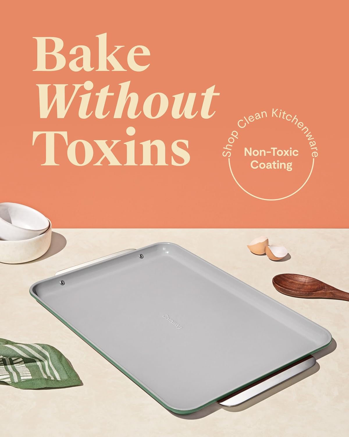 Caraway Non-Stick Ceramic Baking Sheet - Naturally Slick Ceramic Coating - Non-Toxic, PTFE & PFOA Free - Perfect for Baking, Roasting, and More - Large (18" x 13") - Sage