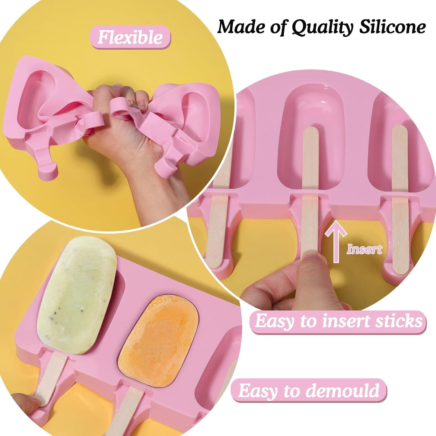 Ozera Popsicles Molds Set of 2, Silicone Cake Pop Molds Reusable Homemade Popsicle Maker Ice Pop Cakesicle Molds with 50 Wooden Sticks & 50 Popsicle Bags