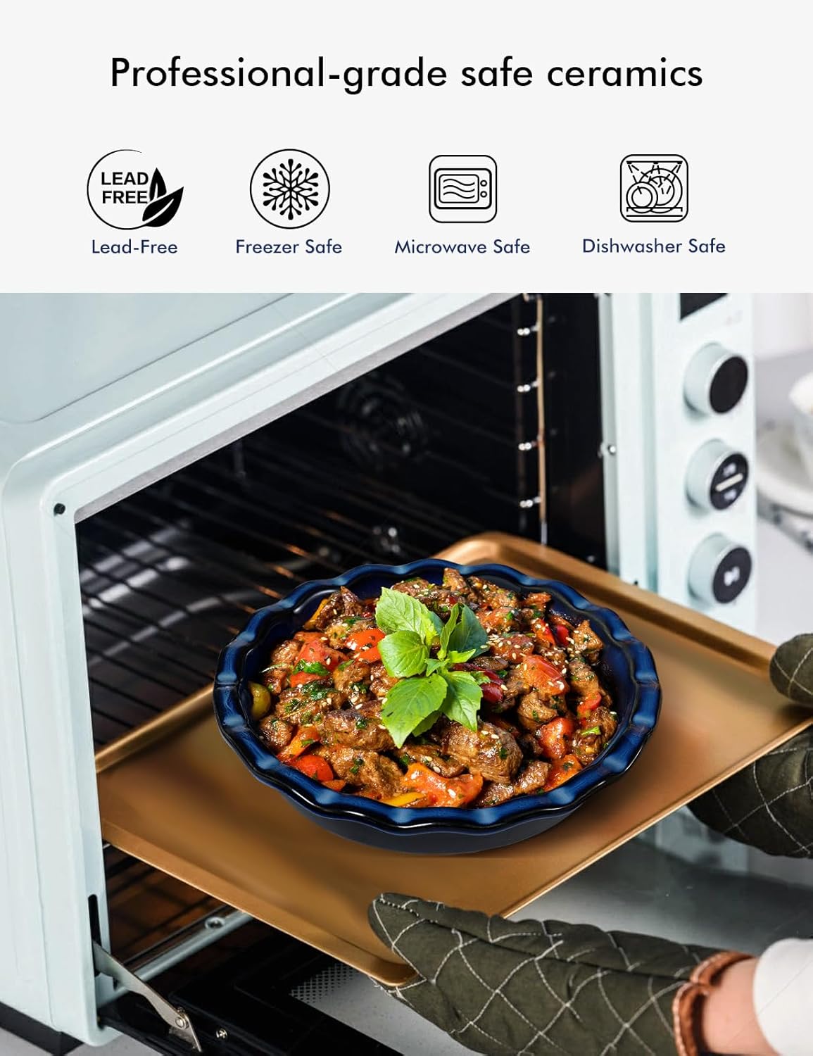 AISBUGUR Pie Pan for Baking 9 Inch Ceramic Pie Dish Quiche Baking Dish Non-Stick Dishwasher & Oven Safe (Reactive Glaze Blue)