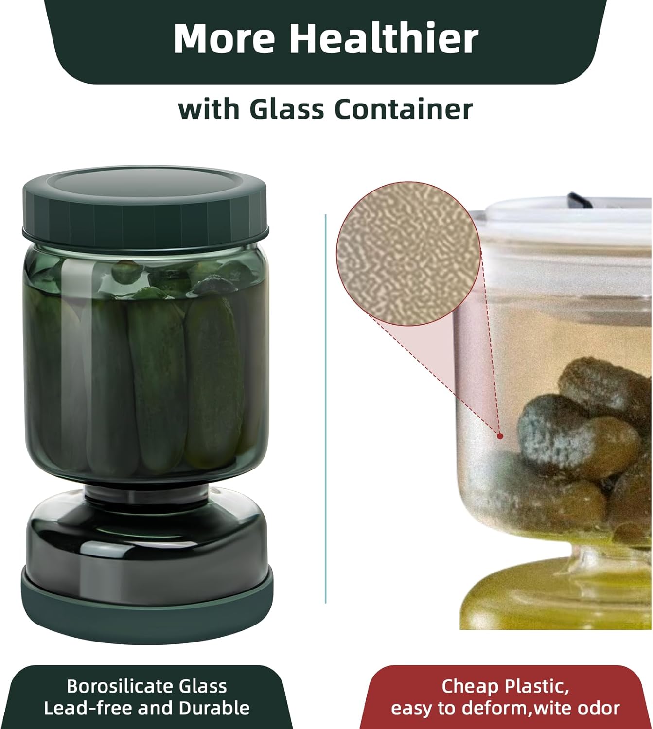 WhiteRhino Pickle Jar with Strainer Flip,34oz Pickle Container with Strainer,Glass Pickle Flip Jar Leakproof Airtight Lid,Hourglass Juice Separator Pickle Jar for Olive, onions, gherkin