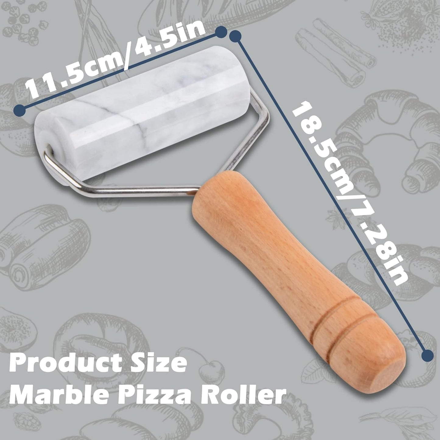 Tianman Small Marble Rolling Pin Pizza Roller, Marble Dough Roller Non-Stick T-Type, For Cake Baking Tortilla Fudge Pizza Cookies and Other Kitchen Baking Cooking (Type 2 White).