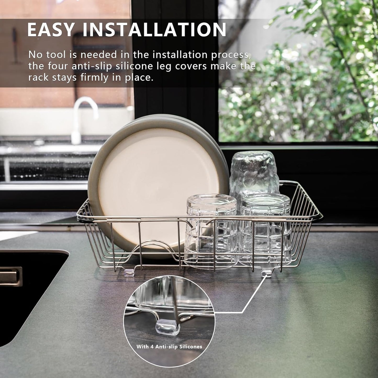 Over The Sink Dish Drainer Drying Rack - Expandable Stainless Steel in Sink Dish Drying Rack, High-Capacity, Rustproof, Easy Install, with Utensil Holder - Dish Racks for Kitchen Counter