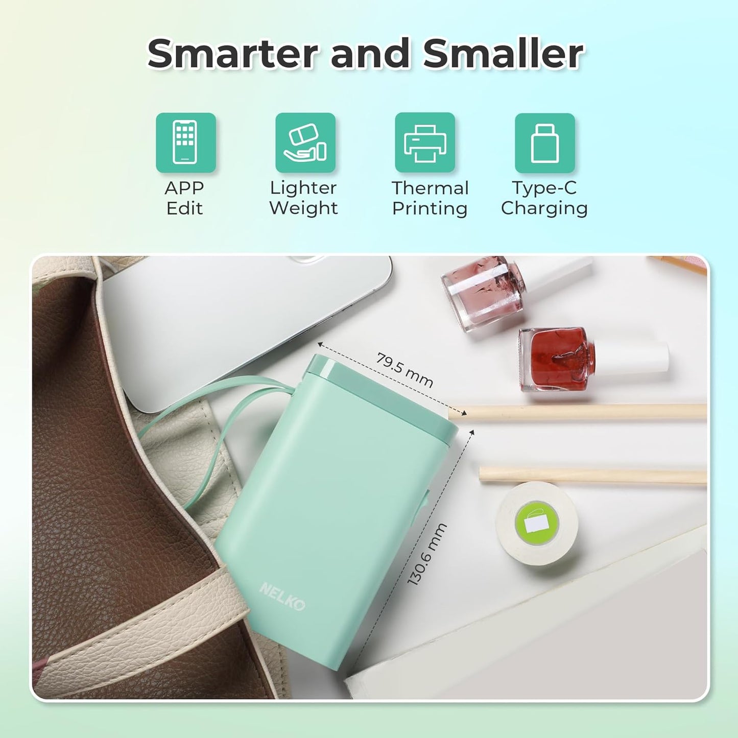 Nelko Label Maker Machine with Tape, P21 Bluetooth Label Printer, Wireless Mini Label Makers with Multiple Templates for School Office Home, Green