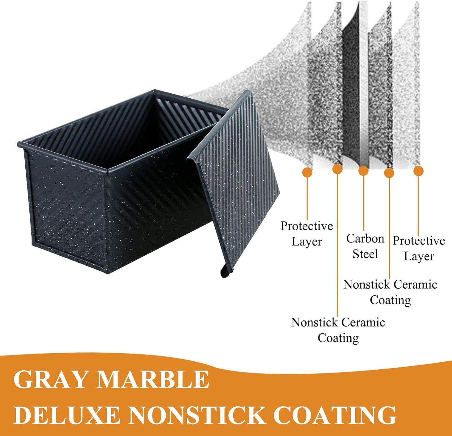 SS&CC Pullman Loaf Pan with Lid 2-Pack, 2.2lb & 1lb Carbon Steel Bread Pan for Homemade Sourdough & Sandwich Bread | Nonstick Bakeware, Heavy Duty & Easy Clean (Black, 1lb+2.2lb)