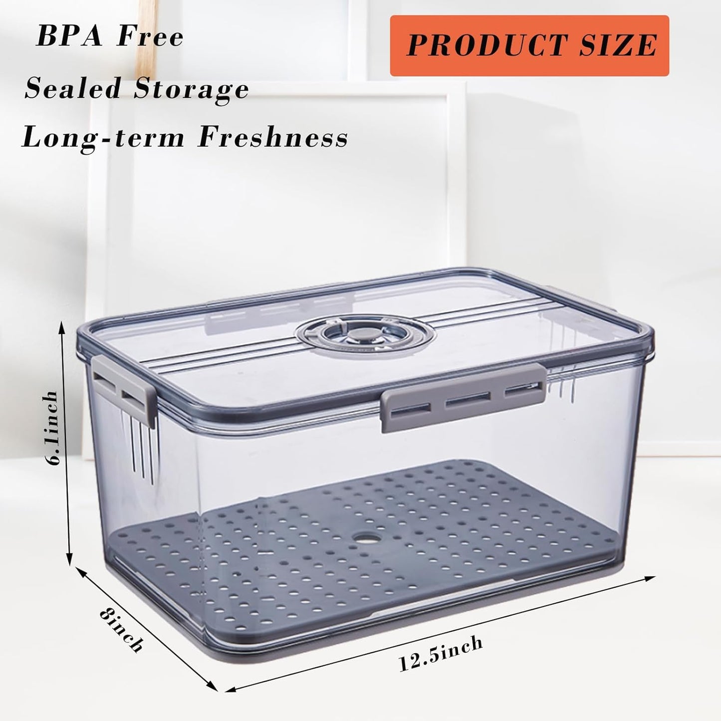 Bread Box Bread Boxs with Lid for Kitchen Counter, 10L Airtight Loaf Bread Storage Container，Time Recording Bread Keeper for Homemade Bread, Toast, Bagel, Donut and Cookies (Grey)