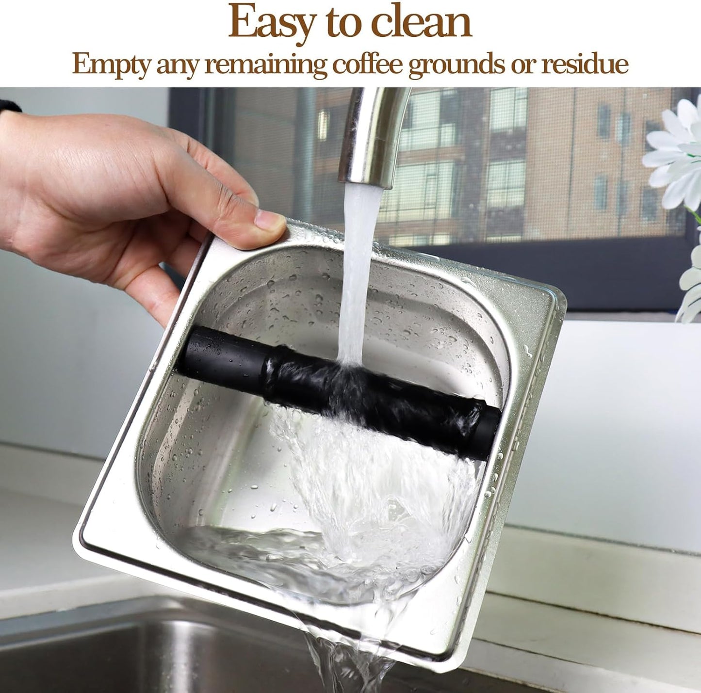 Acacia Wood Espresso Knock Box, Large Capacity with Stainless Steel Interior, Silicone Knock Bar, Anti-Slip Base, Noise-Reducing & Shock-Absorbing Design, Removable for Easy Cleaning