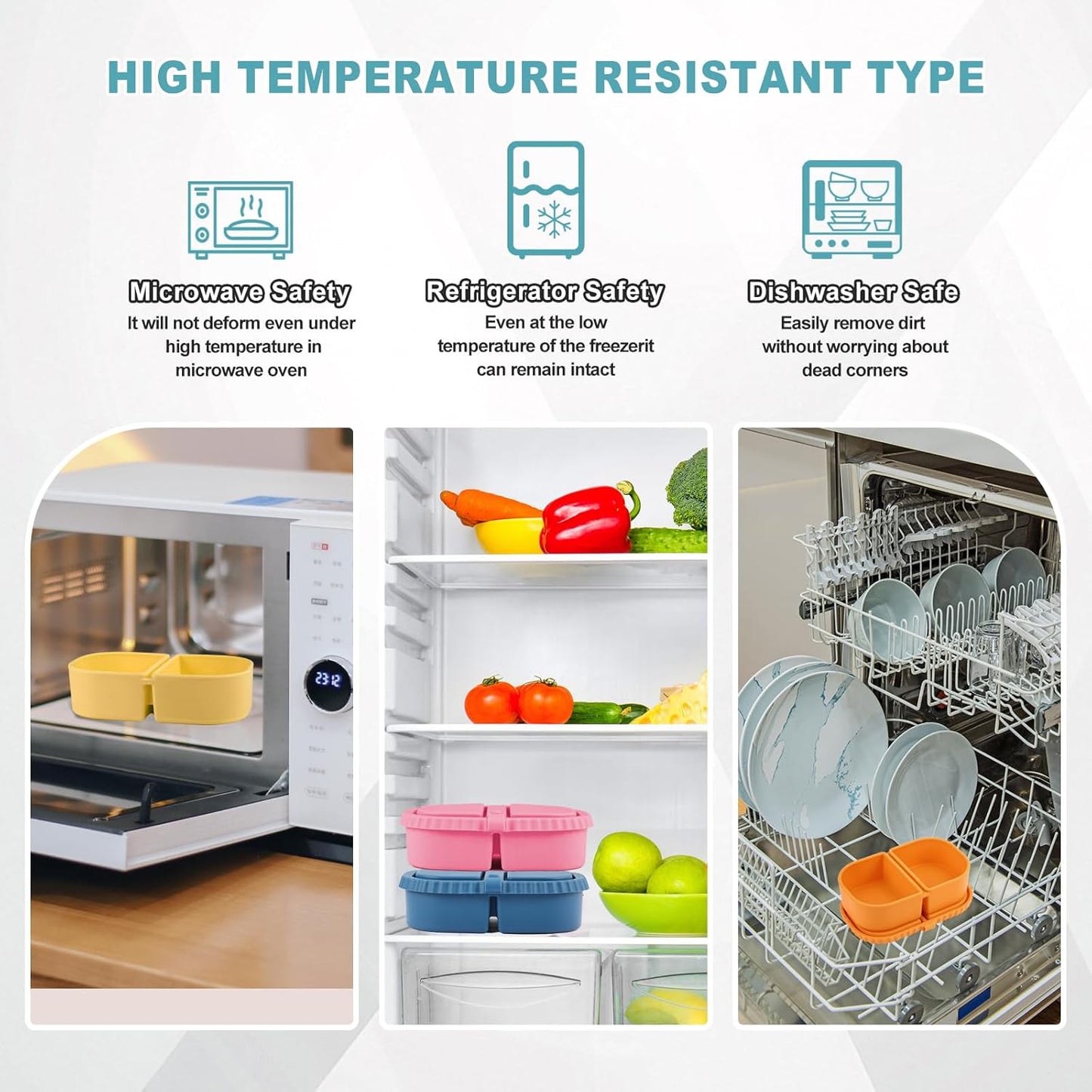 2/3/4Pack 8 oz Reusable Silicone Snack Containers with Lids, Mini Containers 2 Compartments Snackle Box for Kids & Adults, Portable Silicone Food Storage Box for Picnic, School, Office (8oz-2C-4Pcs)