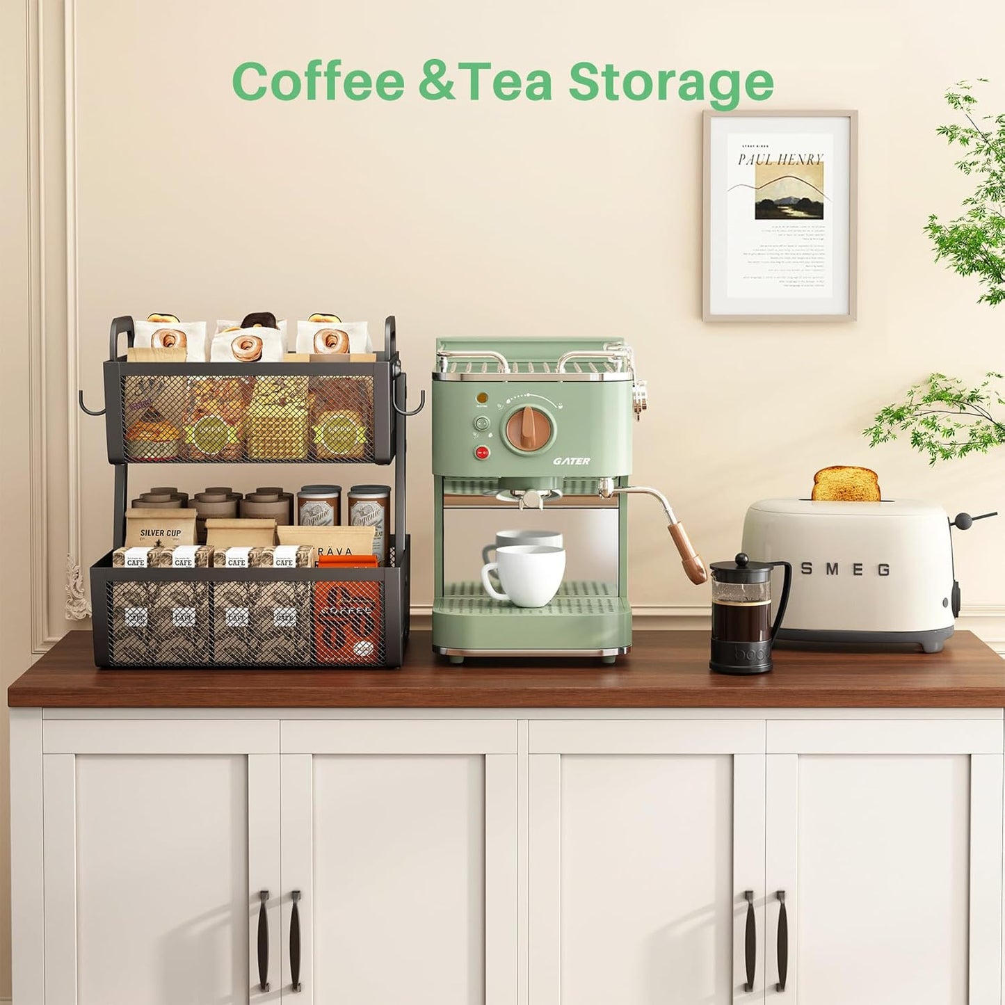 Fruit Basket Bowls For Kitchen Counter with Banana Hangers - Detachable Metal Fruit Stand with Handle - Kitchen Vegetables Bread Snacks Storage Organization, 2 Tier Black