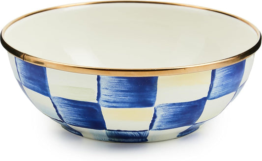 MACKENZIE-CHILDS Enamel Everyday Bowl, Serving Bowl for Entertaining, Large, Blue-and-White Royal Check