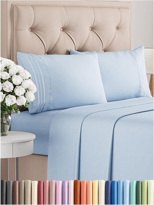 Full Size 4 Piece Sheet Set - Comfy Breathable & Cooling Bed Sheets Set - Hotel Luxury Bedding for Women, Men, Kids, Teens, Boys & Girls - Deep Pockets, Ultra-Soft, Wrinkle Free - Oeko-Tex - Sky Blue