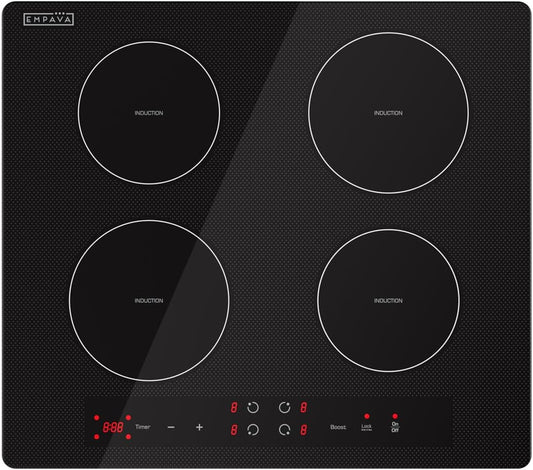 Empava 24” Electric Stove Induction Cooktop with 4 Power Boost Burners Smooth Surface Vitro Ceramic Glass in Black, 24 Inch