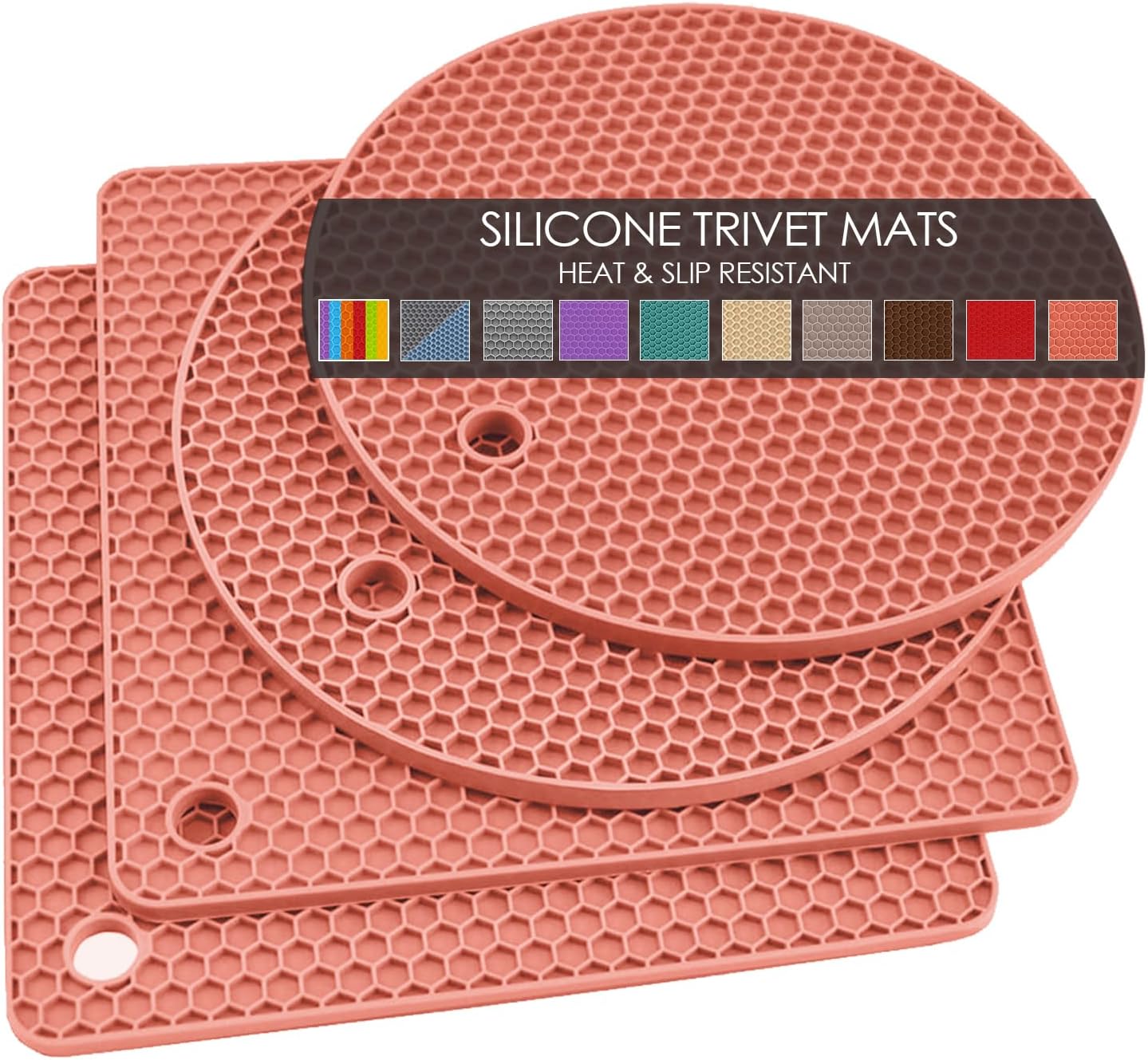 4 Pack Trivets for Hot Dishes, Silicone Pot Holders Hot Pads for Kitchen, Silicone Trivets for Hot Pots and Pans, Hot Plates to Protect Table Quartz Countertops Heat Resistance to 450°F, Nordic Orange