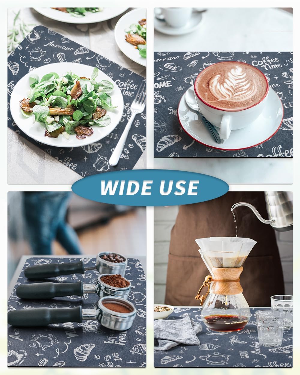 AMOAMI Coffee Mat Hide Stain Rubber Backed Absorbent Dish Drying Mat for Kitchen Counter - Fits Under Coffee Maker & Machine - Dust Blue (17X31.5)