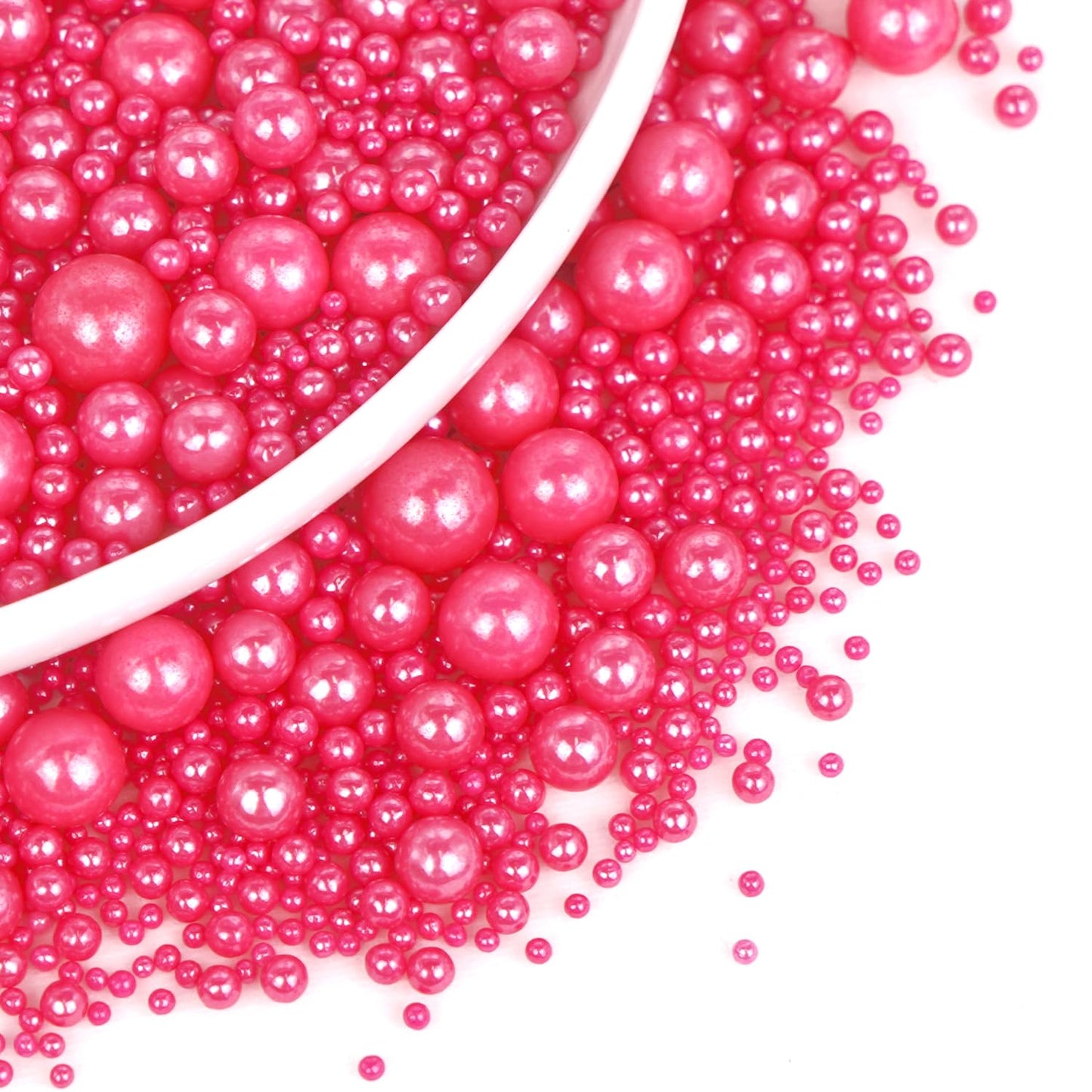 Edible Deep Pink Pearl Sprinkles, Edible Sugar Pearls, 130g/4.58oz, Pink Pearls Sprinkles for Cupcake Decorating, Cupcake Toppers, Cake Decorations