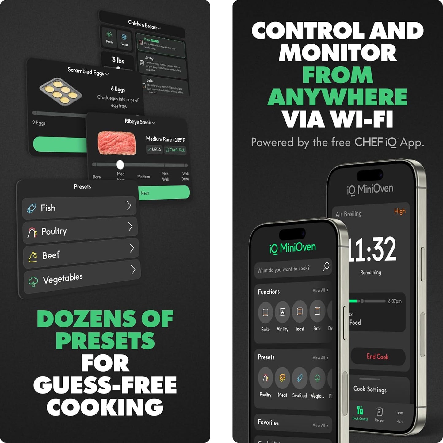 CHEF iQ MiniOven Smart Toaster Oven Air Fryer Combo, 11-in-1 Countertop Convection Oven, Bake, Broil, Air Fry, Broil, Dehydrate, 1750W, 25 Qt Capacity, Fast Cooking with Touchscreen Controls – Black