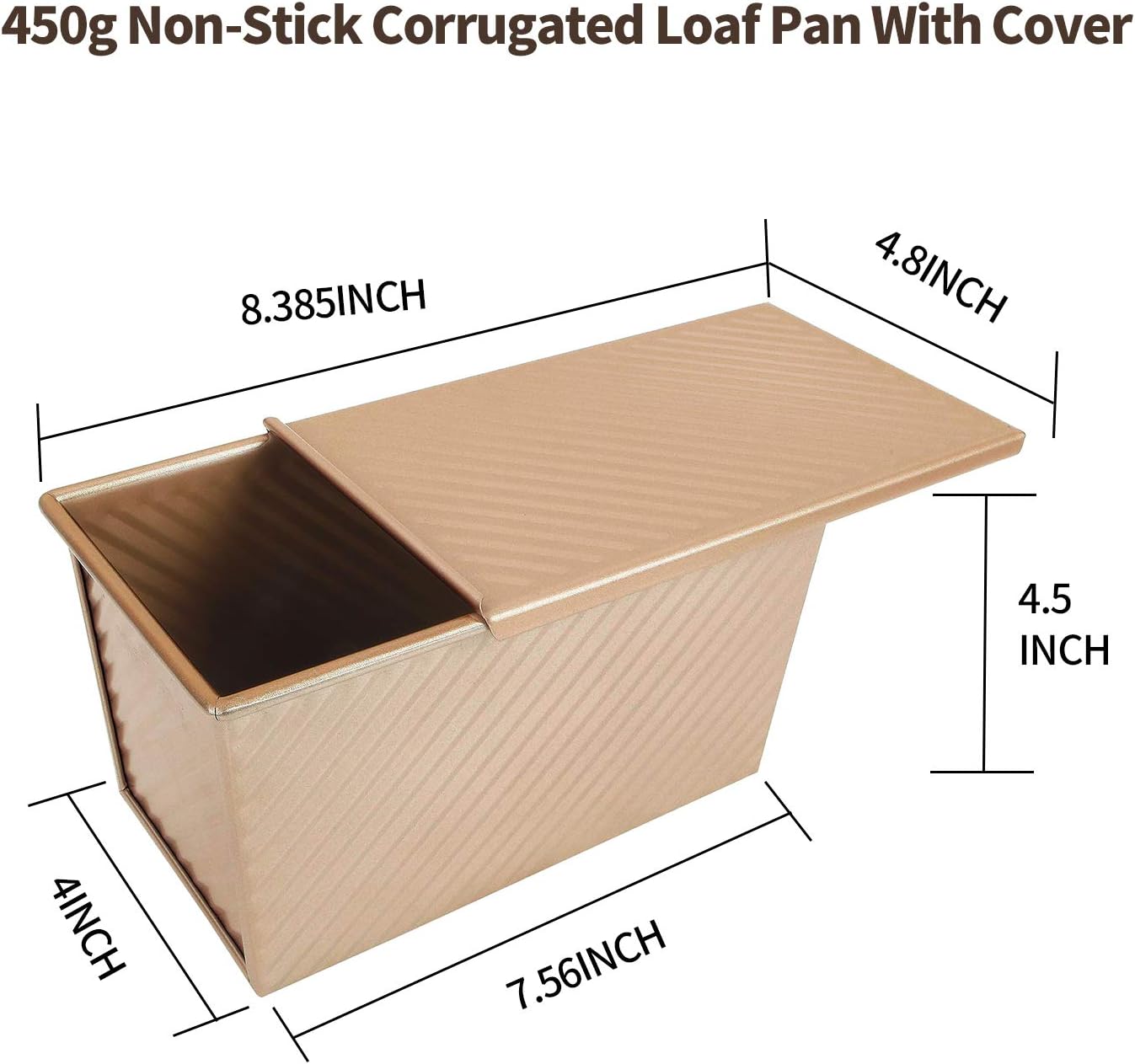 CHEFMADE Pullman Loaf Pan with Lid, 1Lb Dough Capacity Non-Stick Rectangle Corrugated Bread Pan Bakeware, Toast Mold with Cover for Oven Baking Cakes, Breads and Meatloaf (Champagne Gold)