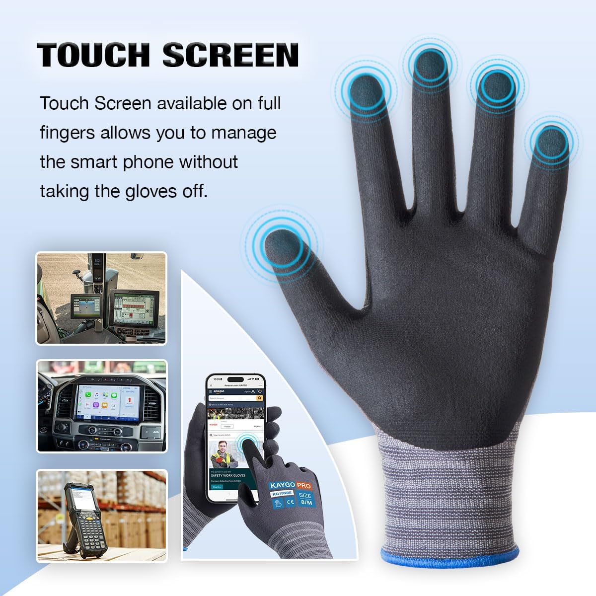 KAYGO Safety Work Gloves MicroFoam Nitrile Coated, 3 Pairs KG18NB,Seamless Knit Nylon Glove with full fingers Touchscreen, Ideal for Automotive,Warehouse,Construction (Gray,Medium)
