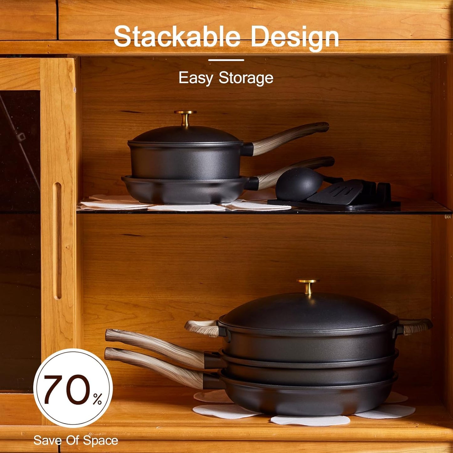 21Pcs Pots and Pans Set with Aluminum Lid, Nonstick Ti-Ceramic Cookware Sets, Induction Cookware Non Stick Cooking Set w/Frying Pans & Saucepans(PFOS, PFOA Free)-Black