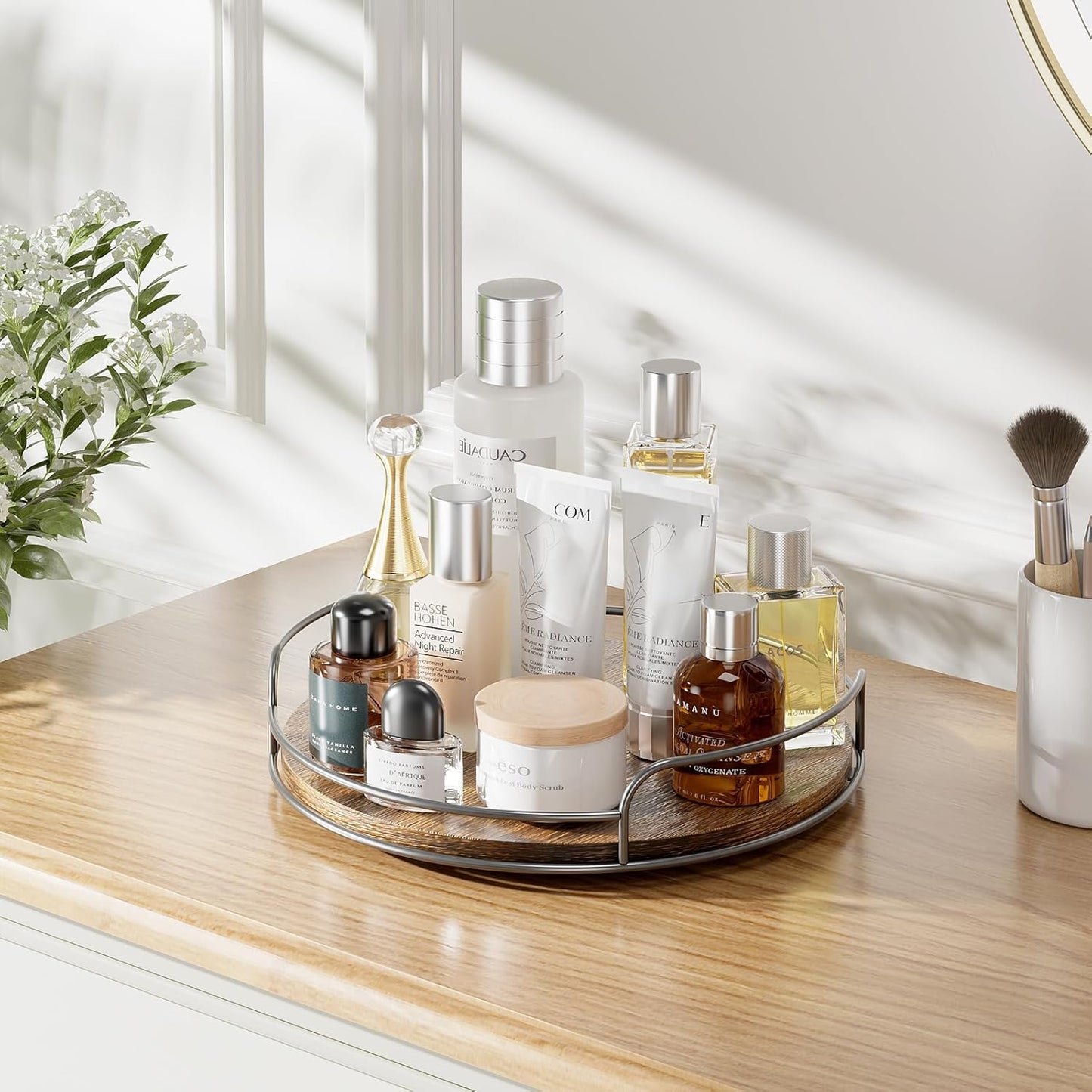 LAMU 2 Pack 9'' 10'' Lazy Susan Turntable Organizer for Table Top Cabinet, Wooden Lazy Susan for Kitchen, Pantry, Countertop, Bathroom Vanity, Spice Organization, Wood Decor