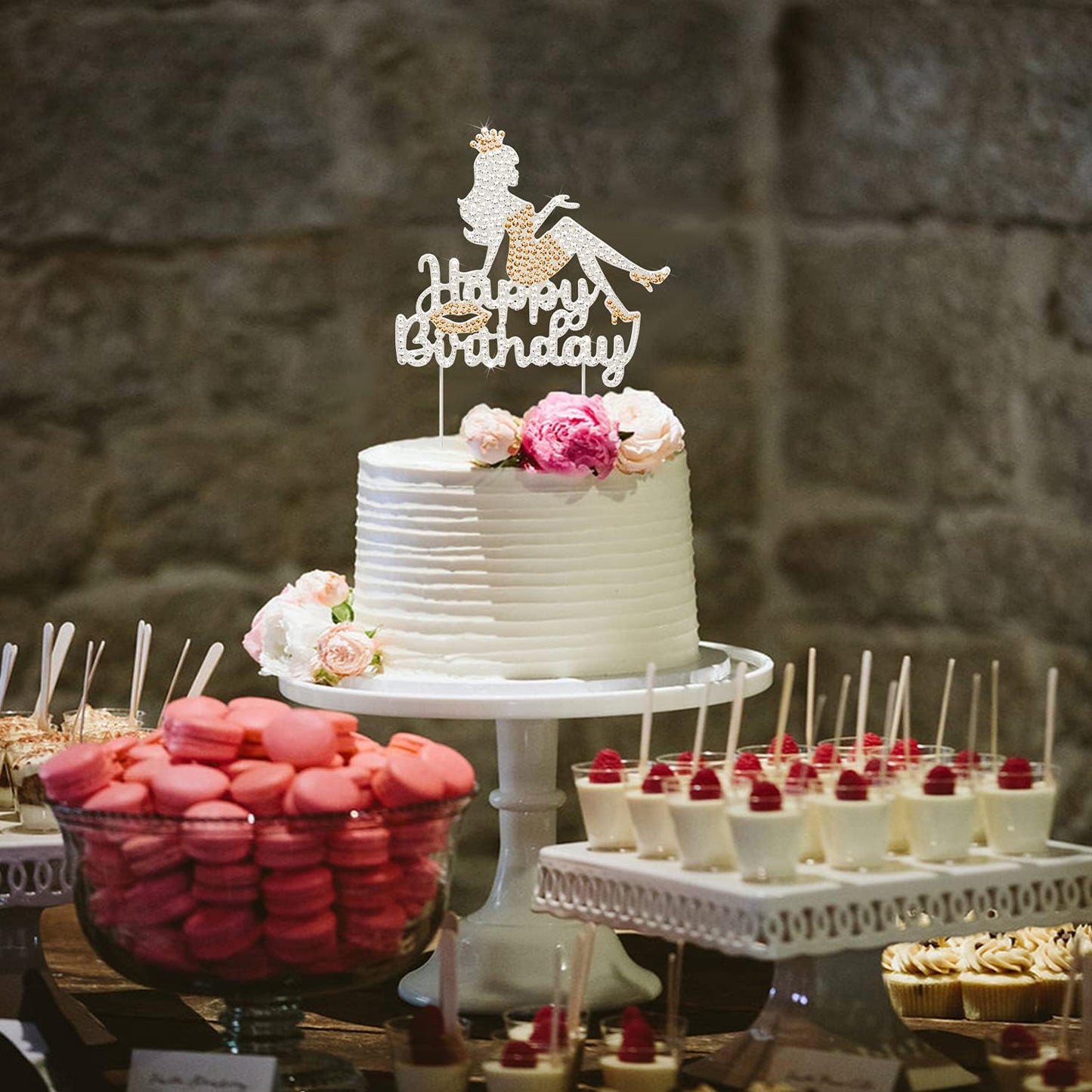 LINGTEER Happy Birthday Crown Queen High Heel Rhinestone Cake Topper - Cheers to Makeup Spa Birthday Party Cake Centerpieces Decorations Gift Sign - Orange.