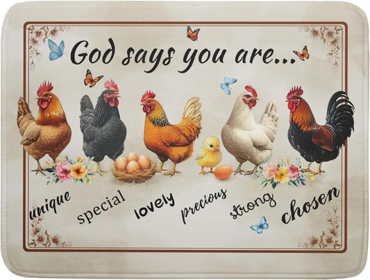 Farmhouse Rooster Dish Drying Mat - Vintage Chicken Absorbent Microfiber Dish Drying Pad for Kitchen Coffee Bar