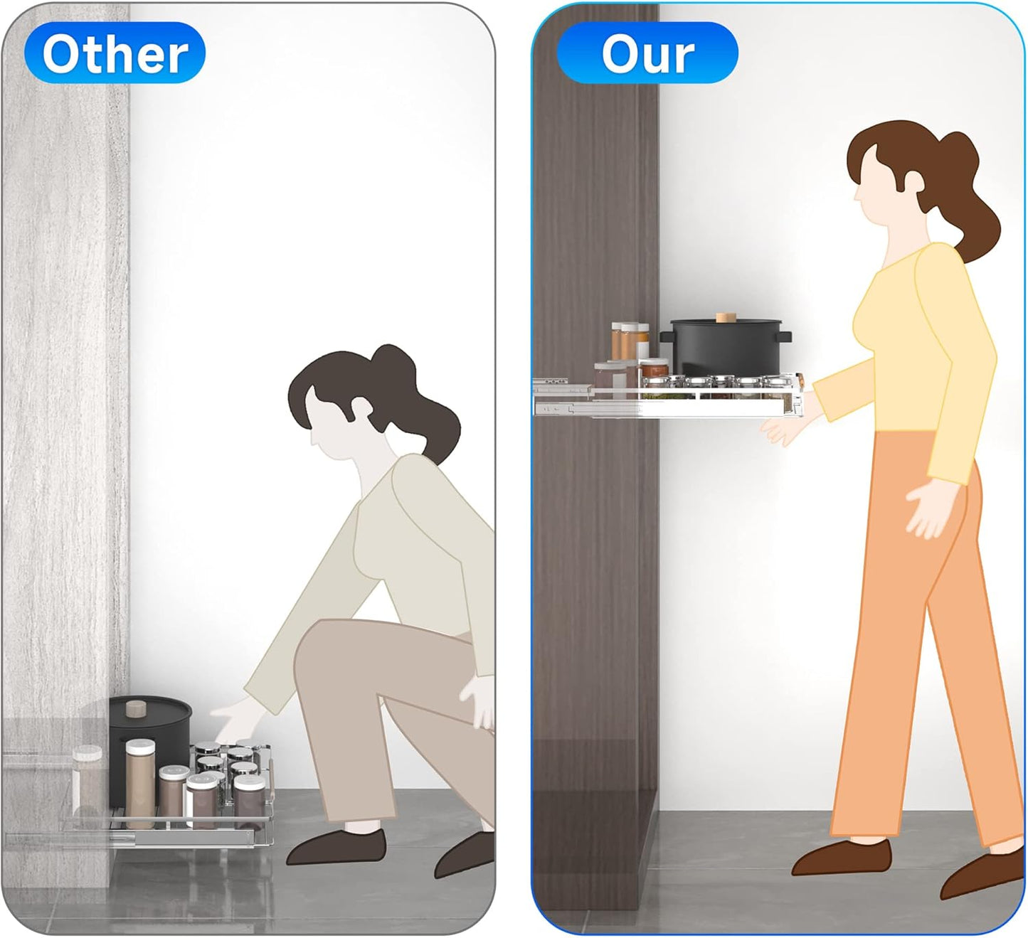 2Pack Expandable Pull Out Cabinet Organizer,12.2~17.9"W x 22.5"D Heavy Duty Slide Out Shelves Adjustable Height Cabinet Pull Out Shelves,Expandable Width Spice Rack Organizer for Kitchen