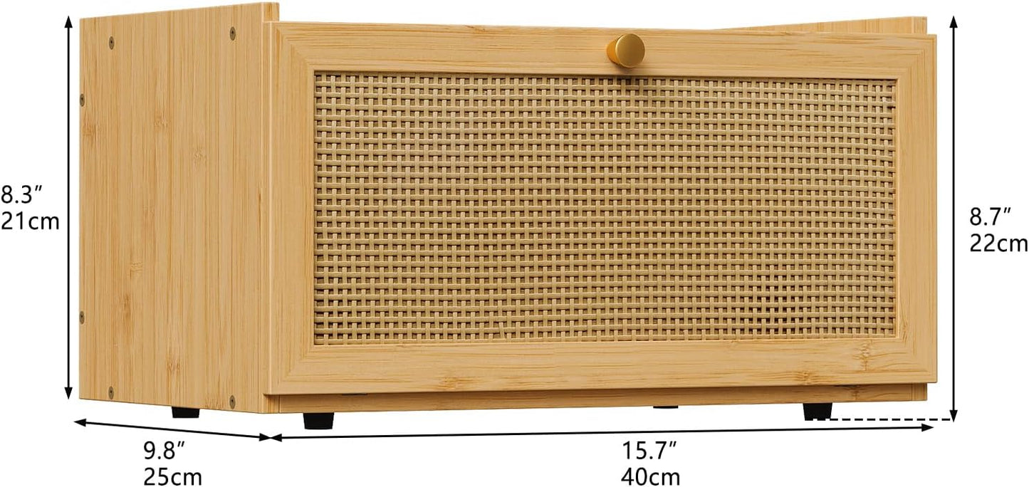 Rattan Bamboo Bread Box for Kitchen Counter Large Capacity Bread Storage Bin Farmhouse Bread Storage Container Rustic Bread Holder (Natural Bamboo)