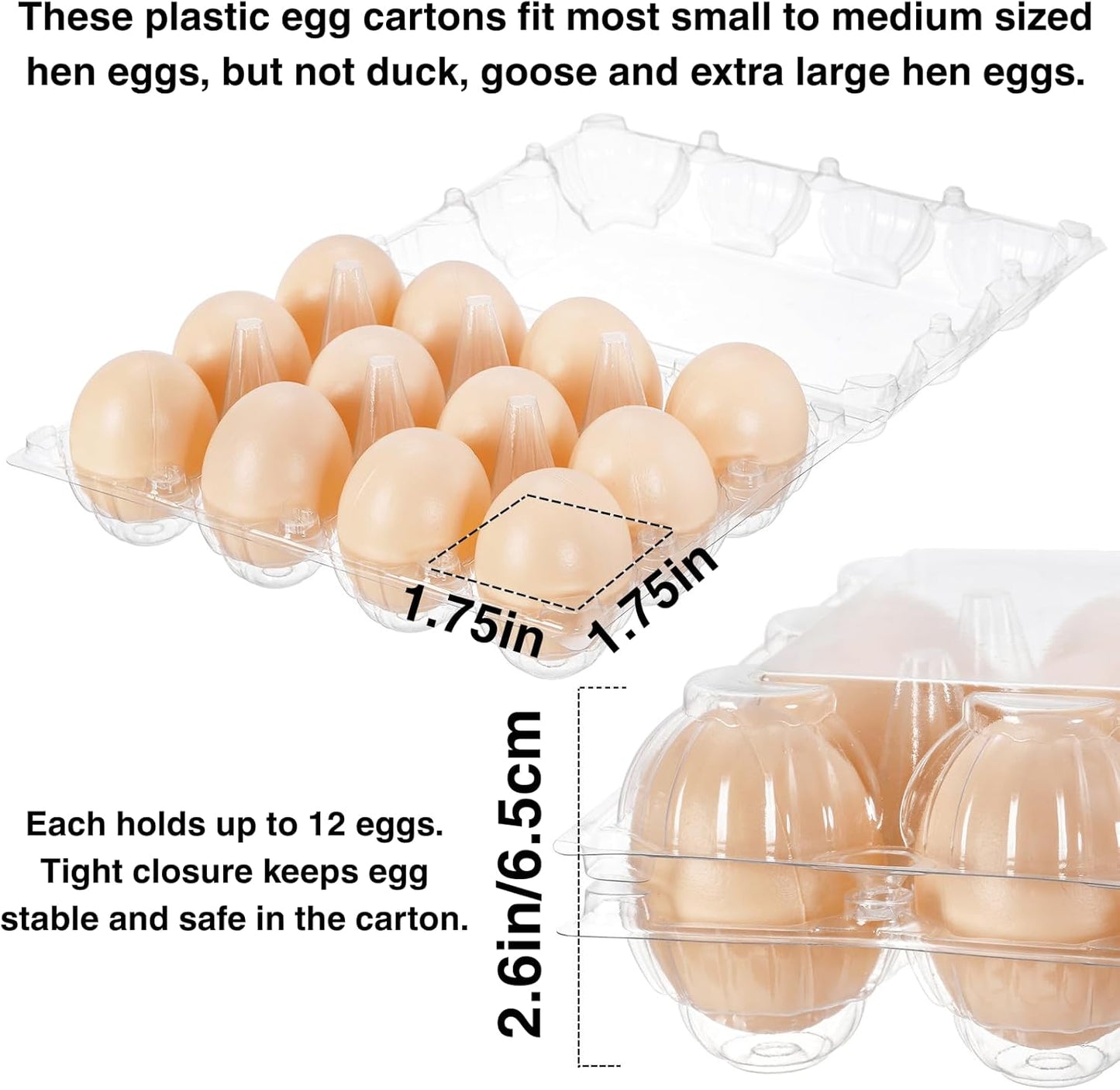 Youeon 60 Pcs Plastic Egg Cartons 12 Count, Clear Egg Cartons for Chicken Eggs 3x4 Grid, Reusable Eggs Carton Bulk Perfect for Family, Farm, Markets, Display, Camping -Medium