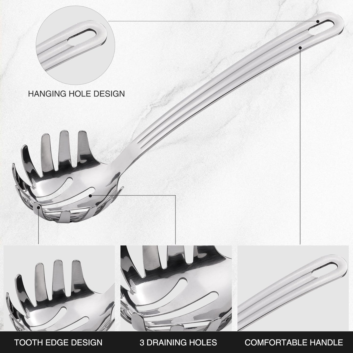 Stainless Steel 9.06 inch Spaghetti Server Spoon with Teeth - Pasta Fork Pasta Server Noodle Spoon Heavy Duty Cooking Utensils Classic Dishwasher Safe