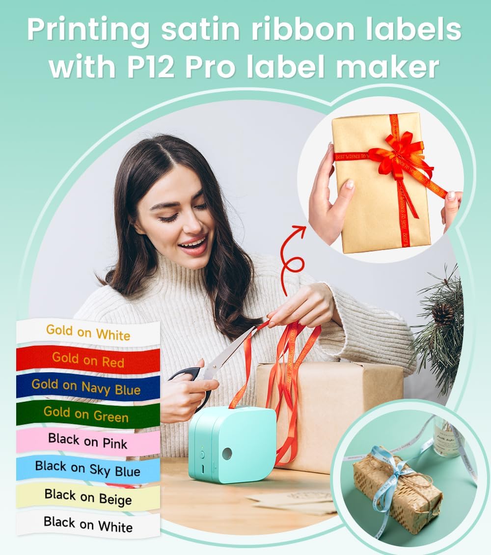 Phomemo P12 PRO Label Maker Machine with Tape, Mini Bluetooth Portable Thermal Labelmaker for Home, Office, Organizing, Kitchen, Wireless Small Label Makers with Multiple Templates, Green