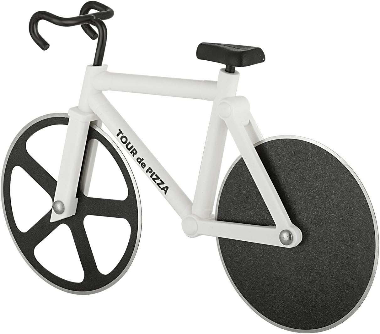 Bicycle Pizza Cutter - TOUR de PIZZA - Dual Stainless Steel Non-Stick Cutting Wheels - Display Stand - The Bike Pizza Cutter is Dishwasher Safe