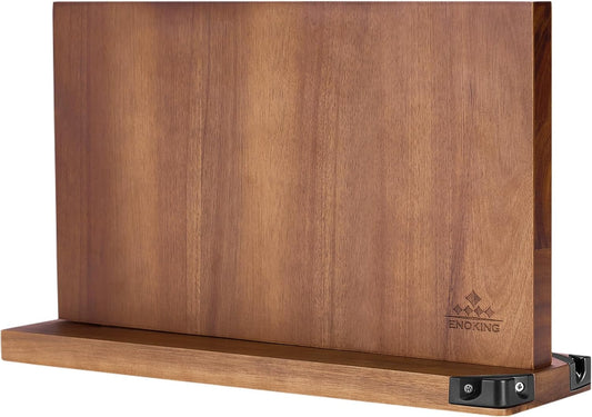 ENOKING 15.2" Extra Large Magnetic Knife Block with Dual Sharpeners, Acacia Wood Knife Holder & Display Stand with Strong Magnets