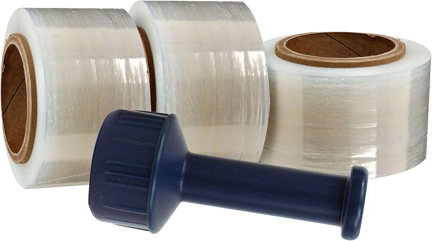 WOD SFCB80 Heavy Duty Hand Stretch Film Wrap 80 Gauge Thick with Dispenser - Clear Shrink Wrap Ideal for Moving, Packing, & Palletizing Applications: 3" in. x 1000 Ft (3-Rolls)
