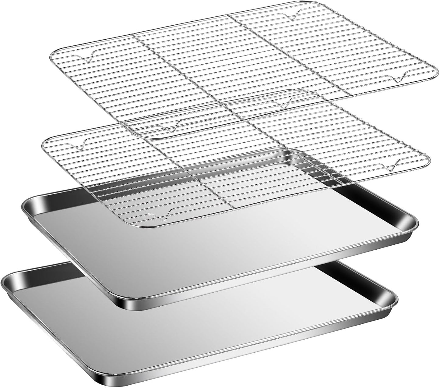 Baking Sheet with Racks Set [2 Sheets + 2 Racks], Stainless Steel Baking Sheets with Cooling Racks, Nonstick Pan, Warp Proof & Rust Proof & Easy to Clean, Size 12.4 X 9.6 X 1 Inch