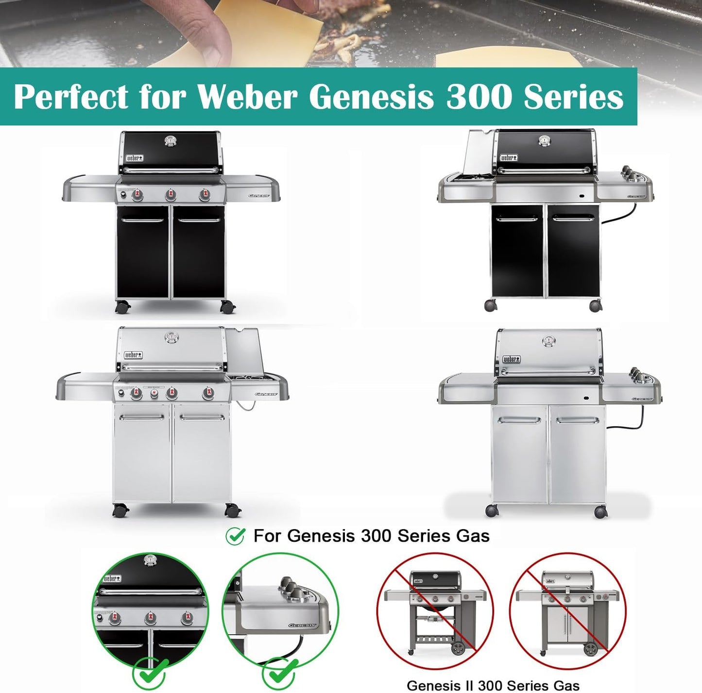 Full-Size Griddle Inserts for Weber Genesis 300 Gas Grill, Griddle for Weber Genesis 300 Series E-310 E-320 E-330 S-310 S-320 S-330 EP-310 EP-320 EP-330 CEP-310 CEP-330, Replace for 7524 Grate
