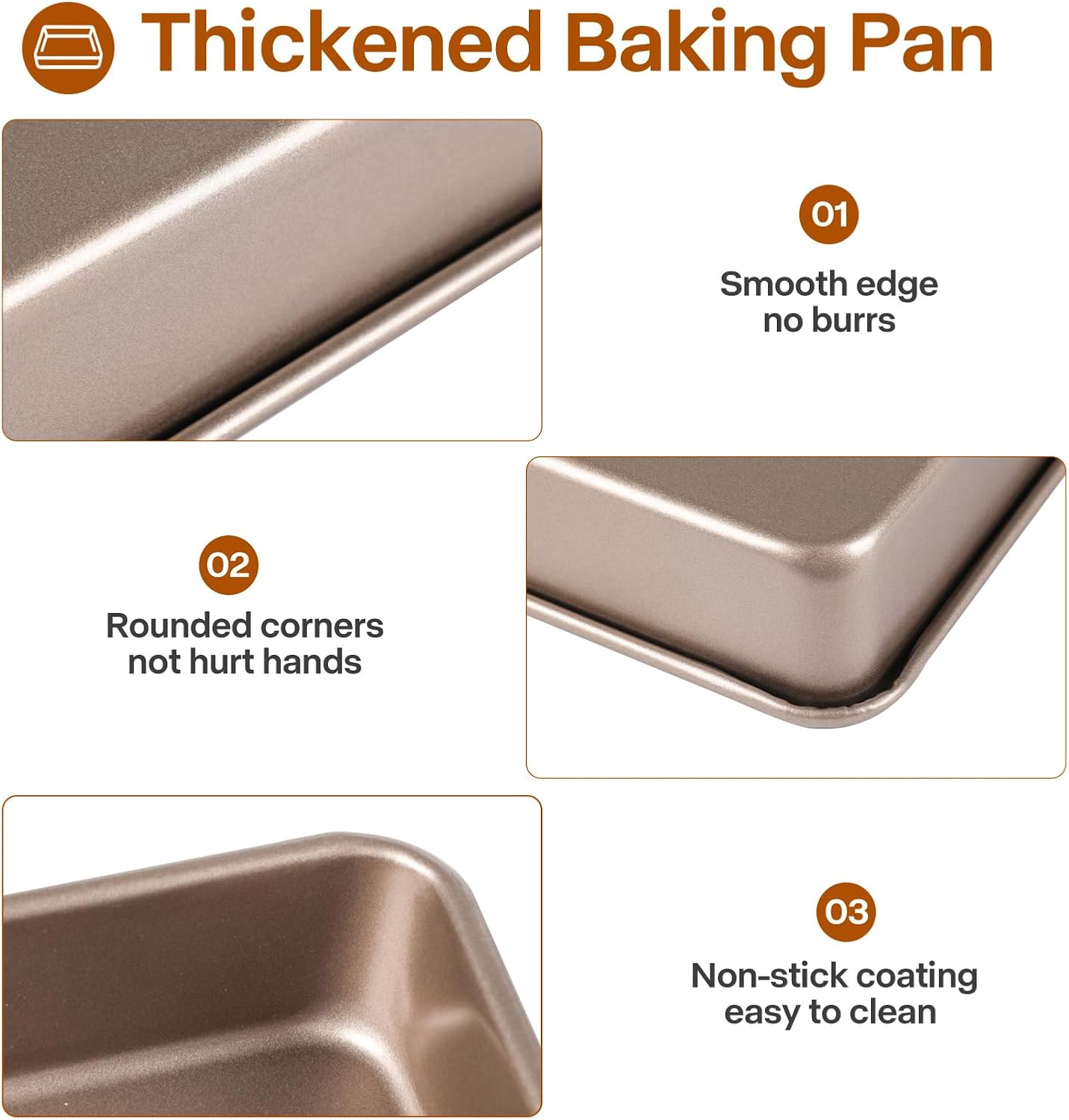 Deep Baking Pans Set, 3-Pieces Rectangle Cake Pan, Nonstick Roasting Pans Set for Thanksgiving Christmas, 9/11/13 Inch, Toaster Oven Tray Bakeware Set, Lasagna Pan Deep Size, Heavy Duty, Gold